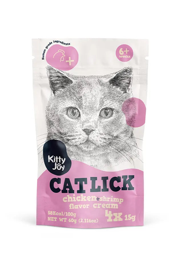 Kitty Joy Cat Lick Chicken + Shrimp Flavor Cream Cat Treats (4x15g) 60g Kitty Joy