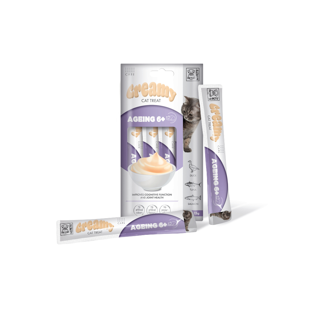 M-PETS Creamy with Functions – Cat treat – Ageing 6+ – Duck & Tuna & Salmon 4x15g (60g) M-Pets