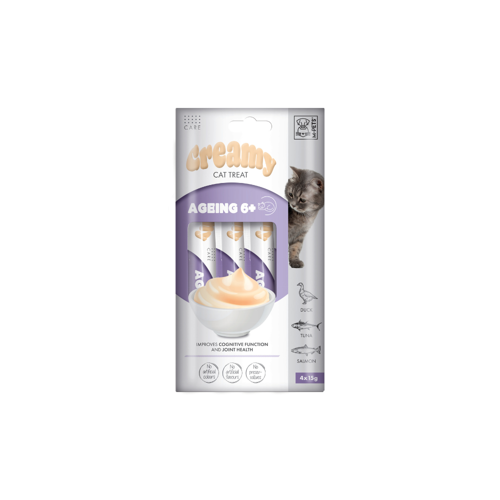 M-PETS Creamy with Functions – Cat treat – Ageing 6+ – Duck & Tuna & Salmon 4x15g (60g) M-Pets