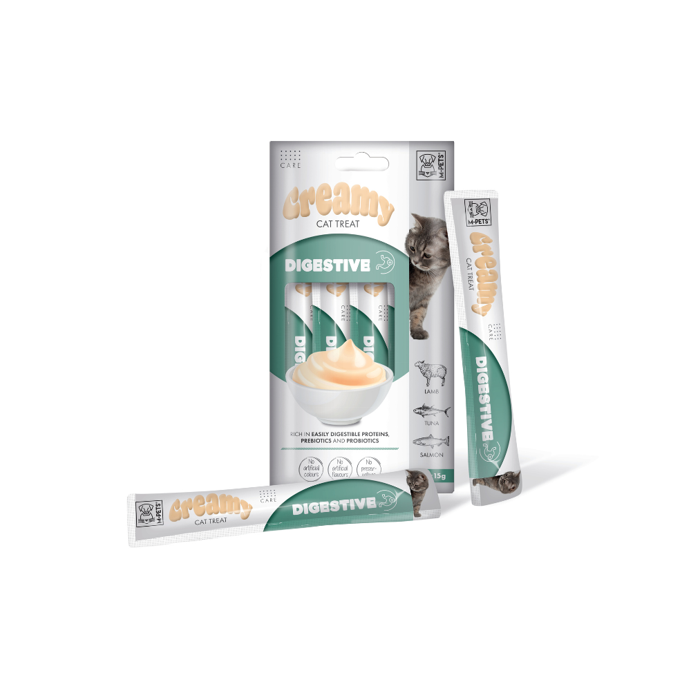 M-PETS Creamy with Functions – Cat treat – Digestive – Lamb & Tuna & Salmon 4x15g (60g) M-Pets