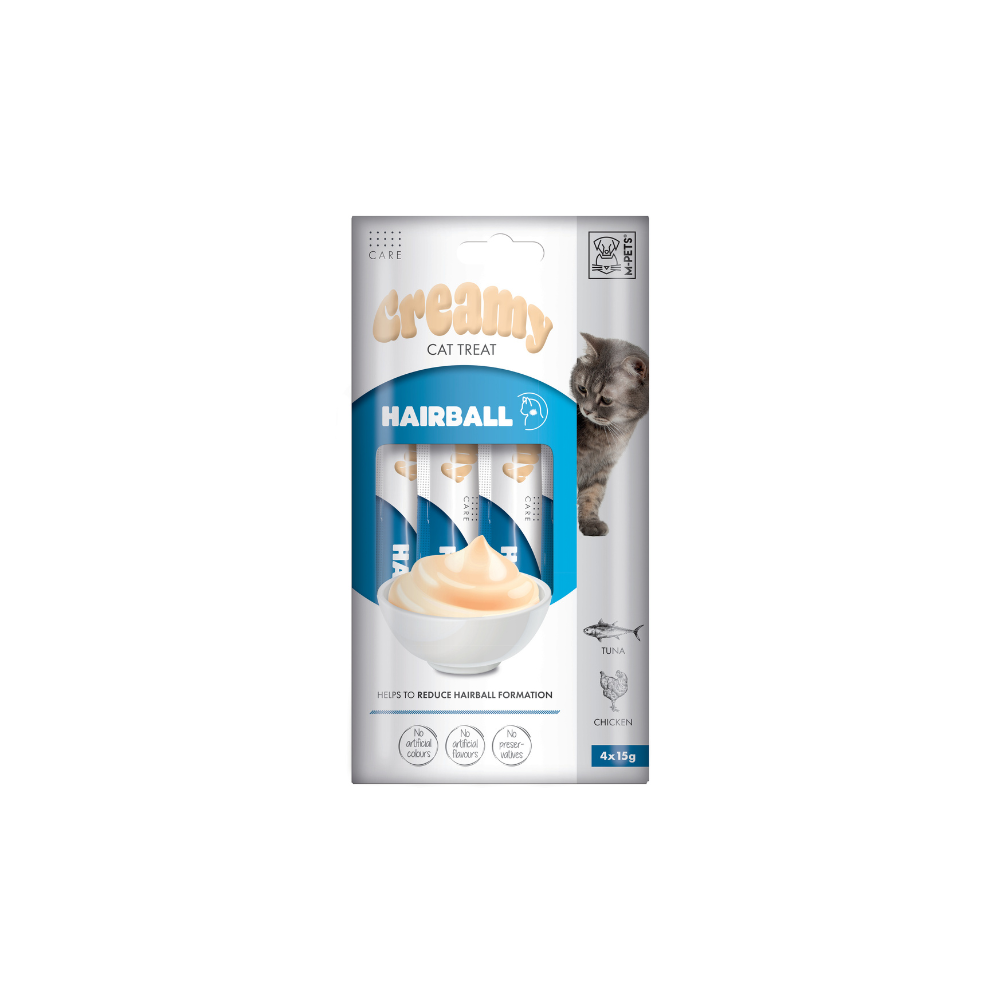 M-PETS Creamy with Functions – Cat treat – Hairball – Tuna & Chicken 4x15g (60g) M-Pets