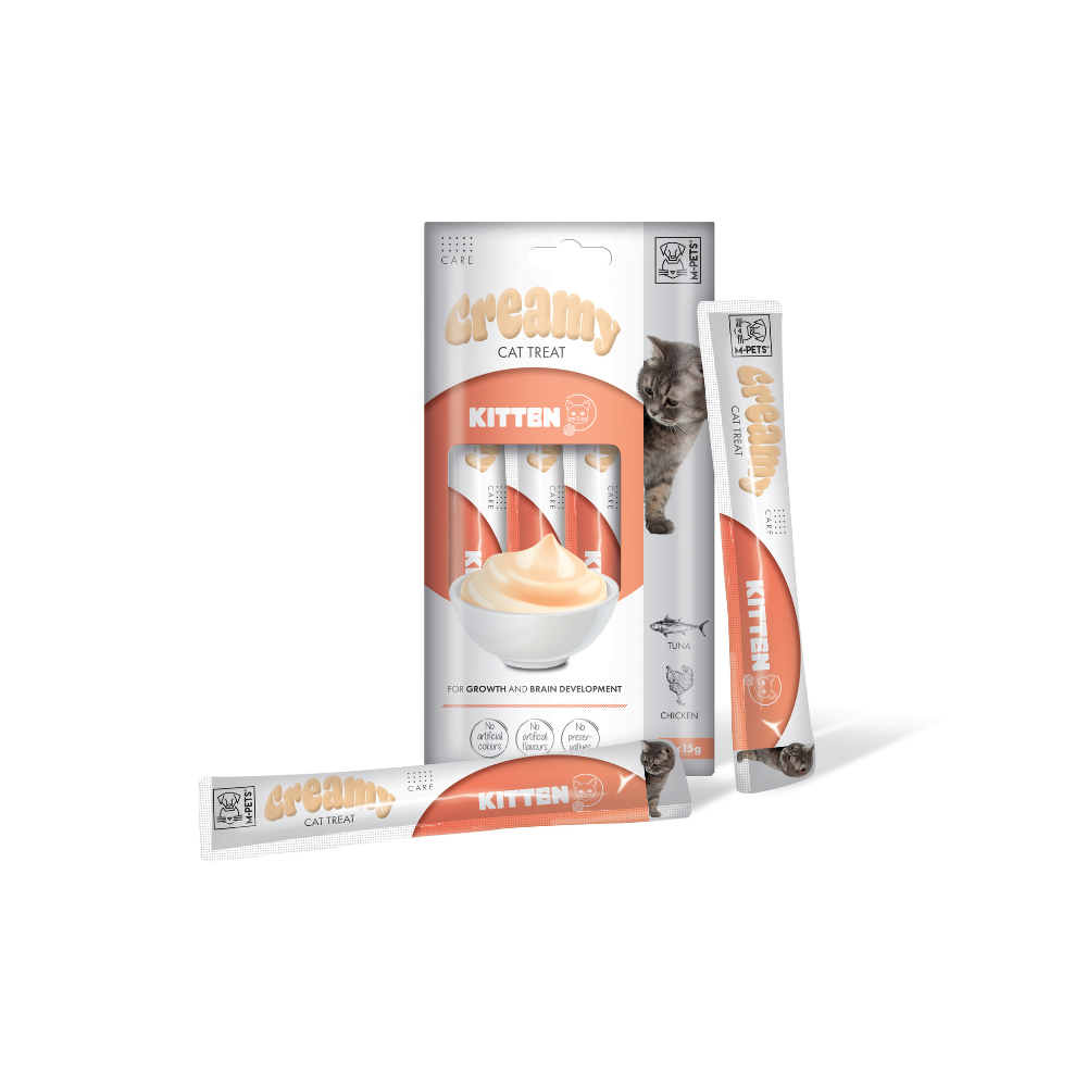 M-PETS Creamy with Functions – Cat treat – Kitten – Tuna & Chicken 4x15g (60g) M-Pets