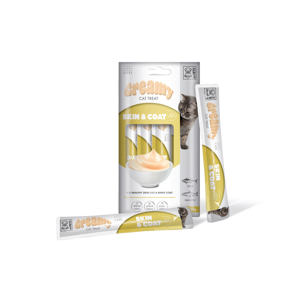 M-PETS Creamy with Functions – Cat treat – Skin & Coat – Tuna & Salmon 4x15g (60g) M-Pets