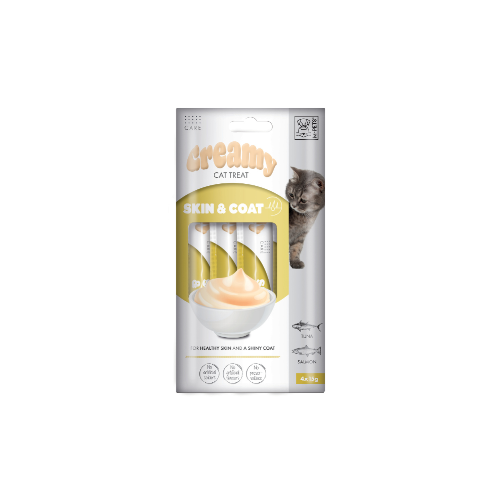 M-PETS Creamy with Functions – Cat treat – Skin & Coat – Tuna & Salmon 4x15g (60g) M-Pets