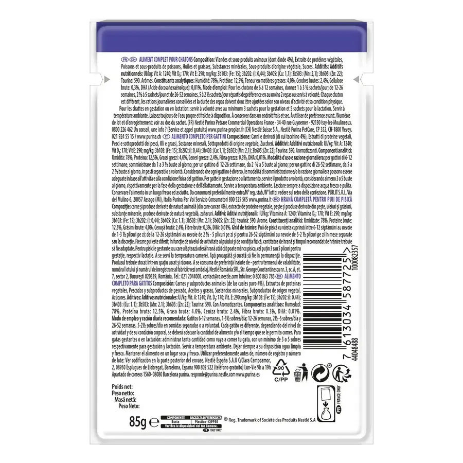 PURINA Pro Plan Kitten Wet Cat Food Turkey In Gravy Multipack 10x85g PURINA Pro Plan